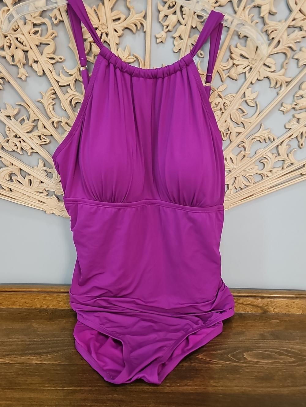Jantzen Ruched Front Halter Swimsuit 1 Piece Fuschia 16